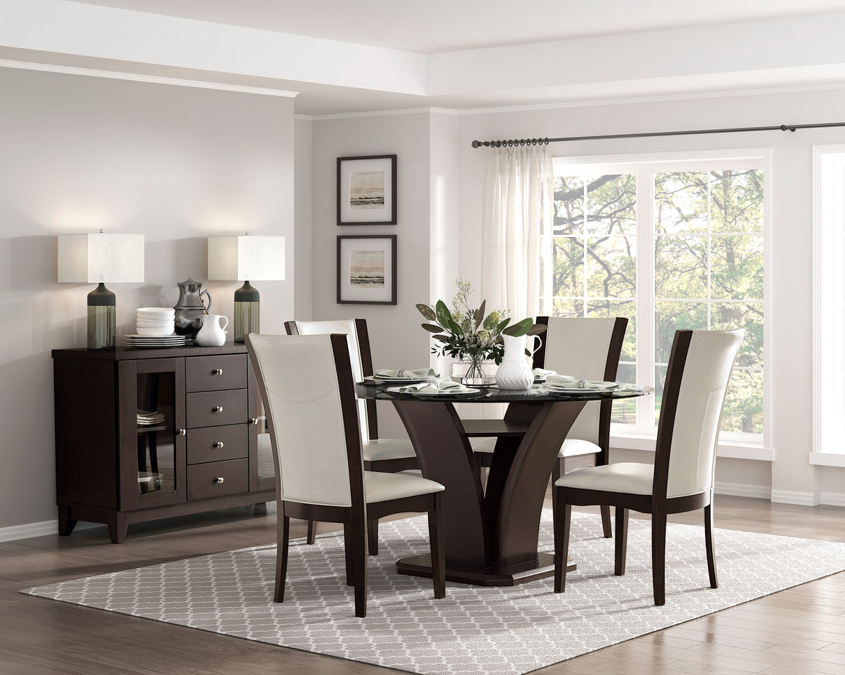 Daisy Espresso/Dark Brown 5-Piece 54" Glass-Top Round Dining Room Set from Homelegance - Luna Furniture