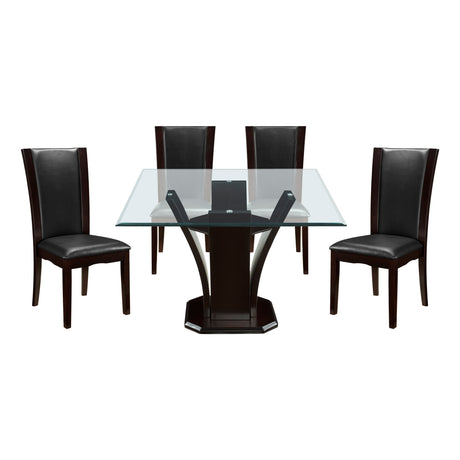 Daisy Espresso/White 5-Piece 54" Glass-Top Round Dining Room Set from Homelegance - Luna Furniture