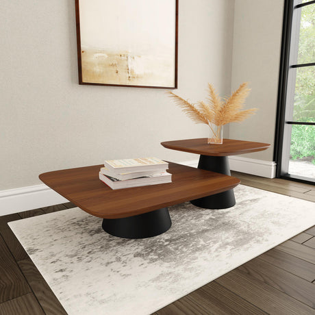 Eason Walnut and Black 2-Piece Coffee Table Set from Coaster - Luna Furniture