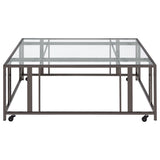 Adri Black Nickel Square Glass Top Coffee Table with Casters from Coaster - Luna Furniture