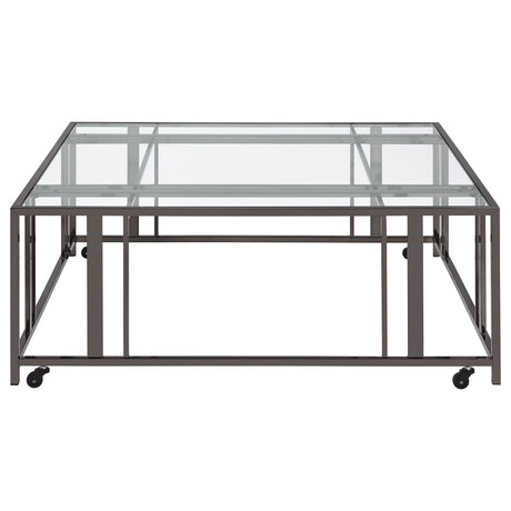 Adri Black Nickel Square Glass Top Coffee Table with Casters from Coaster - Luna Furniture