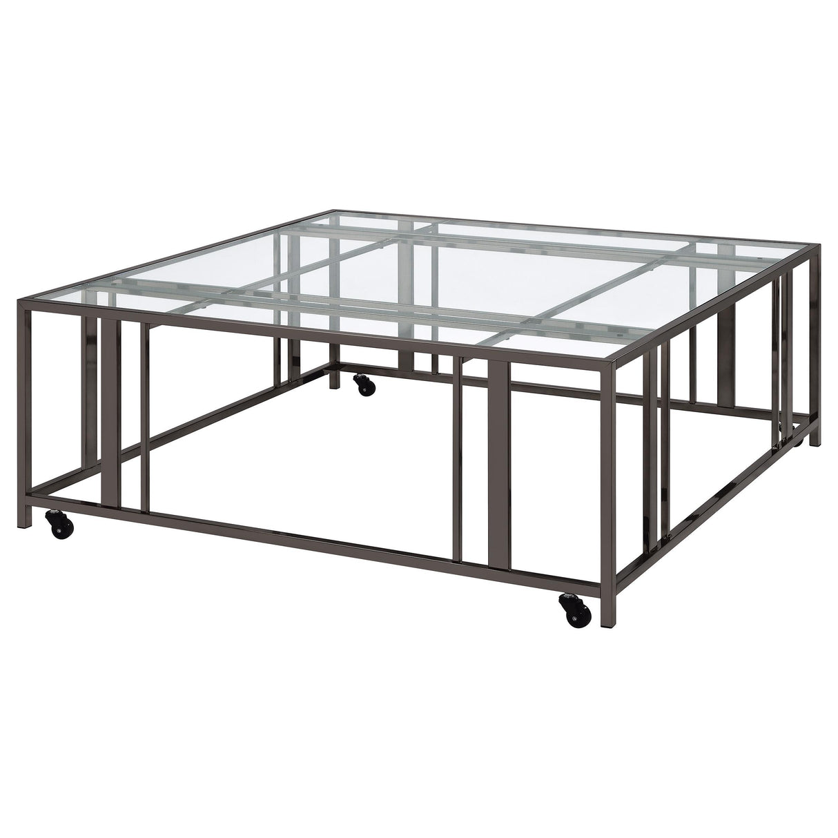 Adri Black Nickel Square Glass Top Coffee Table with Casters from Coaster - Luna Furniture