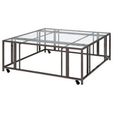 Adri Black Nickel Square Glass Top Coffee Table with Casters from Coaster - Luna Furniture