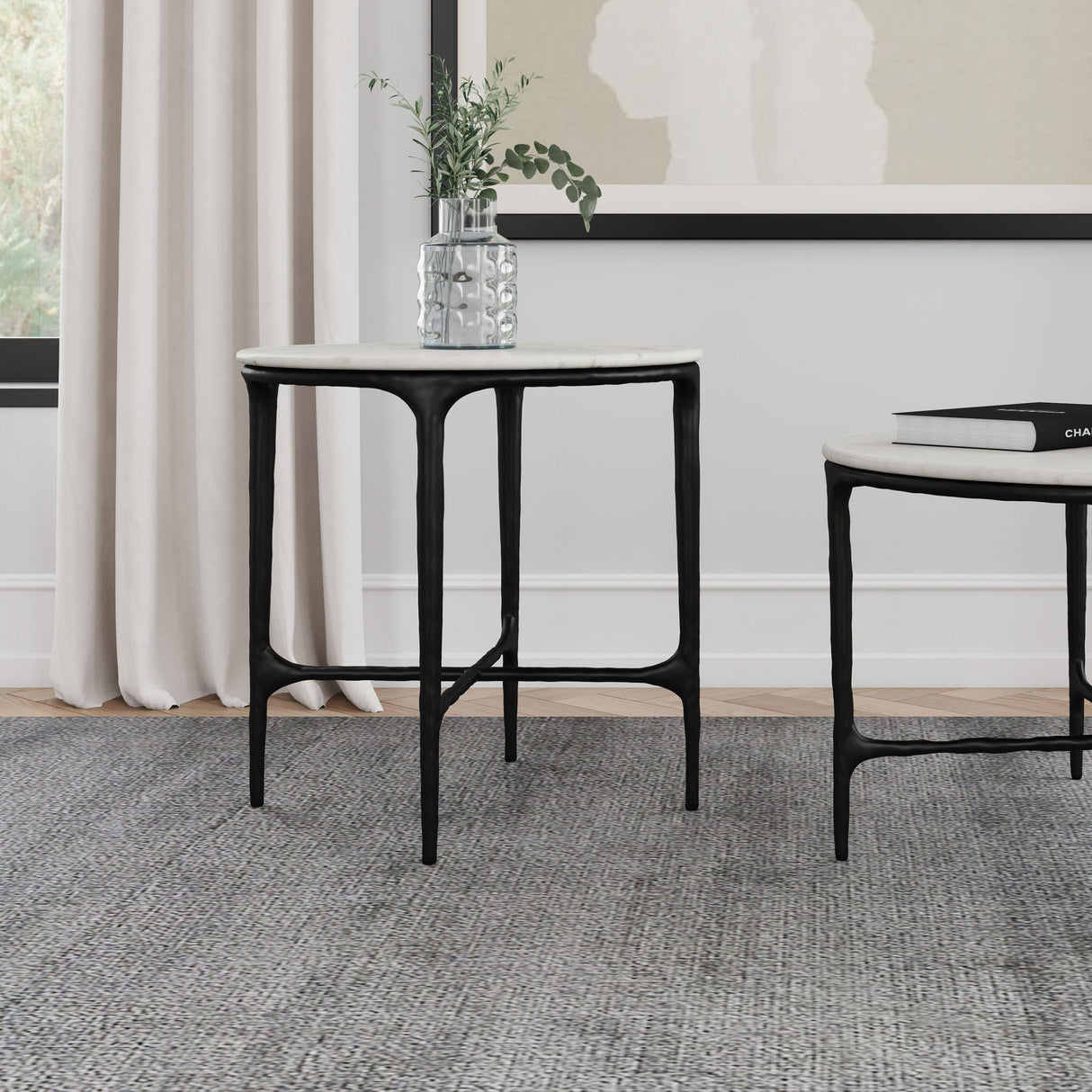 Hermas White Round Genuine Marble Top Metal End Side Table from Coaster - Luna Furniture