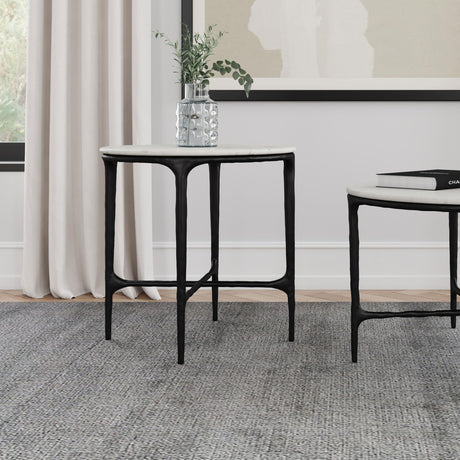 Hermas White Round Genuine Marble Top Metal End Side Table from Coaster - Luna Furniture