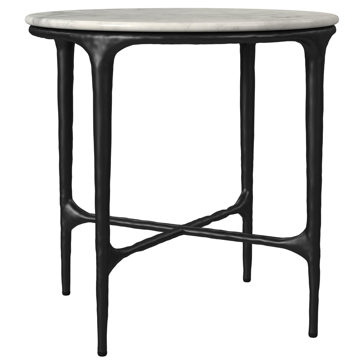 Hermas White Round Genuine Marble Top Metal End Side Table from Coaster - Luna Furniture