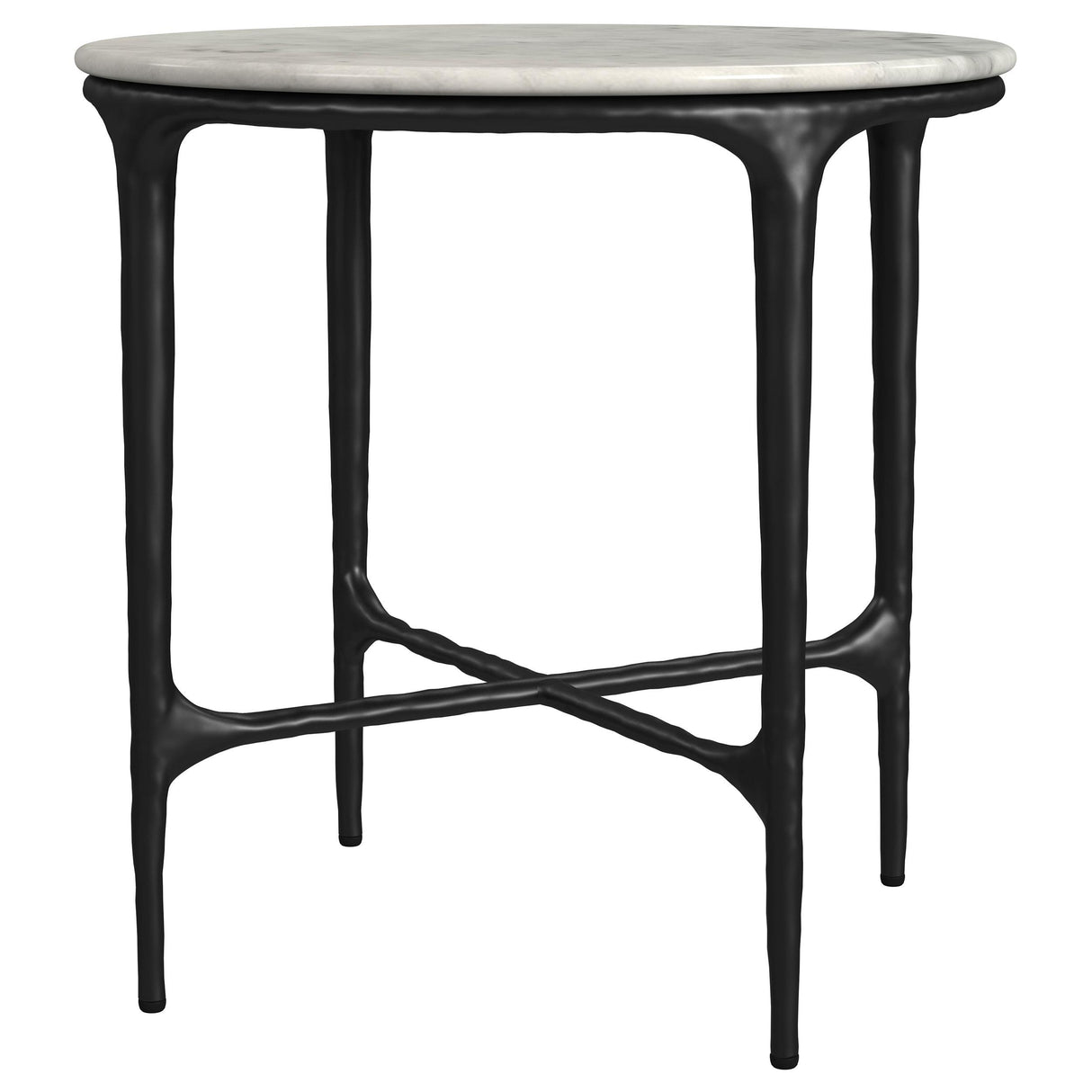Hermas White Round Genuine Marble Top Metal End Side Table from Coaster - Luna Furniture
