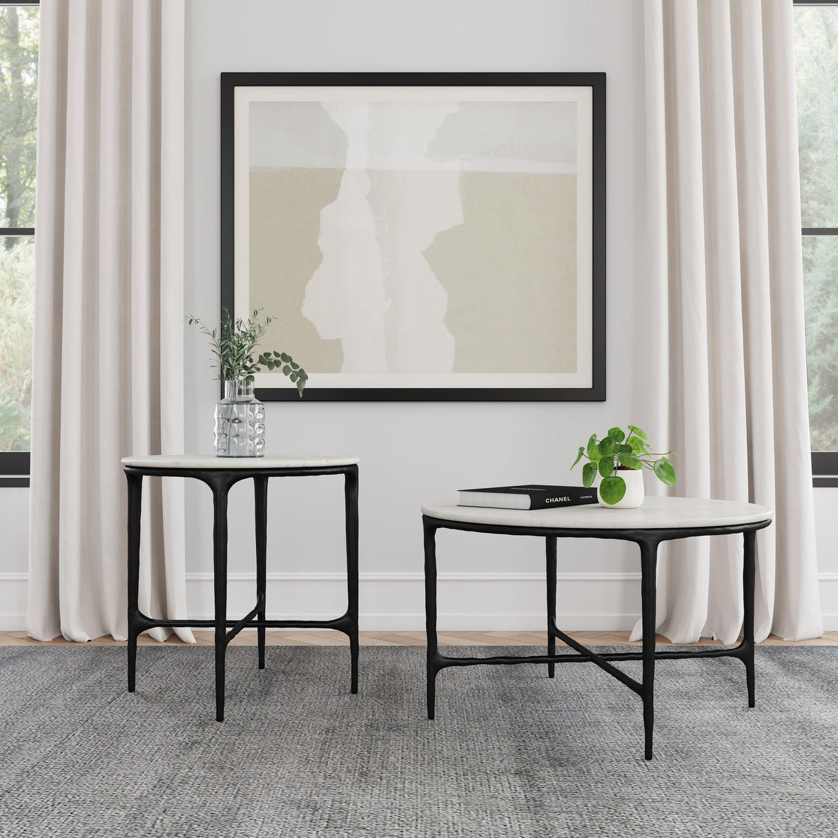 Hermas White 2-Piece Round Marble Coffee and End Table Set from Coaster - Luna Furniture