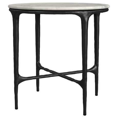 Hermas White 2-Piece Round Marble Coffee and End Table Set from Coaster - Luna Furniture