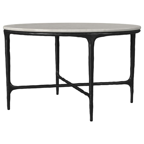 Hermas White 2-Piece Round Marble Coffee and End Table Set from Coaster - Luna Furniture