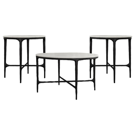 Hermas White 3-Piece Round Marble Coffee and End Table Set from Coaster - Luna Furniture