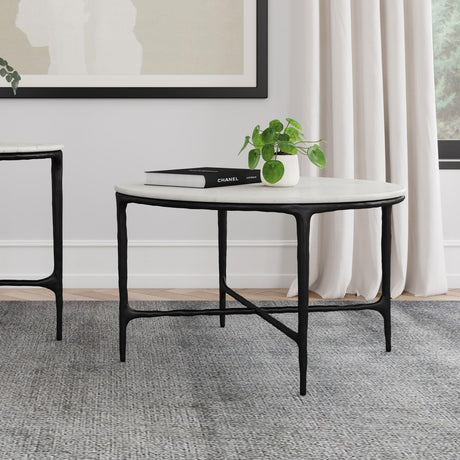 Hermas White Round Genuine Marble Top Metal Coffee Table from Coaster - Luna Furniture