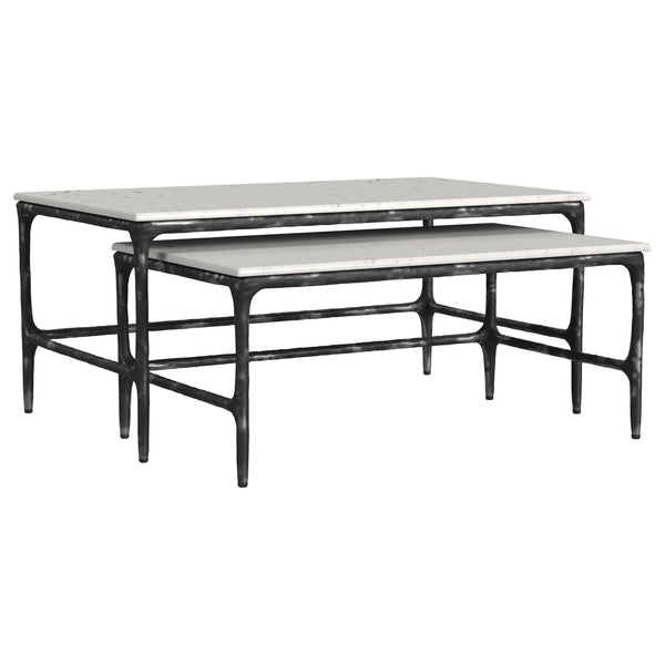 Ebby White 2-Piece Genuine Marble Top Nesting Coffee Tables