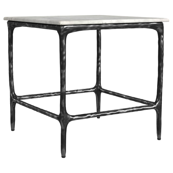 Ebby White Square Genuine Marble Top Metal End Table
