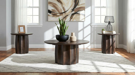 Cayenne Walnut 3-Piece Solid Mango Wood Coffee Table Set from Coaster - Luna Furniture