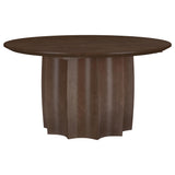 Cayenne Walnut cocktail coffee table, sculptural pedestal base, studio front view