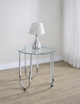 Beller Chrome Round Tempered Glass Top End Side Table from Coaster - Luna Furniture