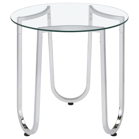 Beller Chrome Round Tempered Glass Top End Side Table from Coaster - Luna Furniture