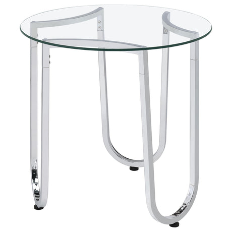 Beller Chrome Round Tempered Glass Top End Side Table from Coaster - Luna Furniture