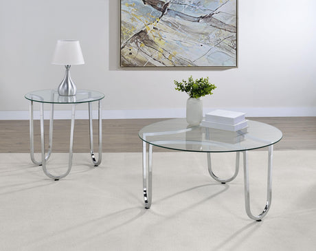 Beller Chrome Round Tempered Glass Top End Side Table from Coaster - Luna Furniture
