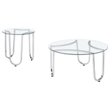 Beller Chrome 2-piece coffee table set, round glass tops and chrome bases, front studio view
