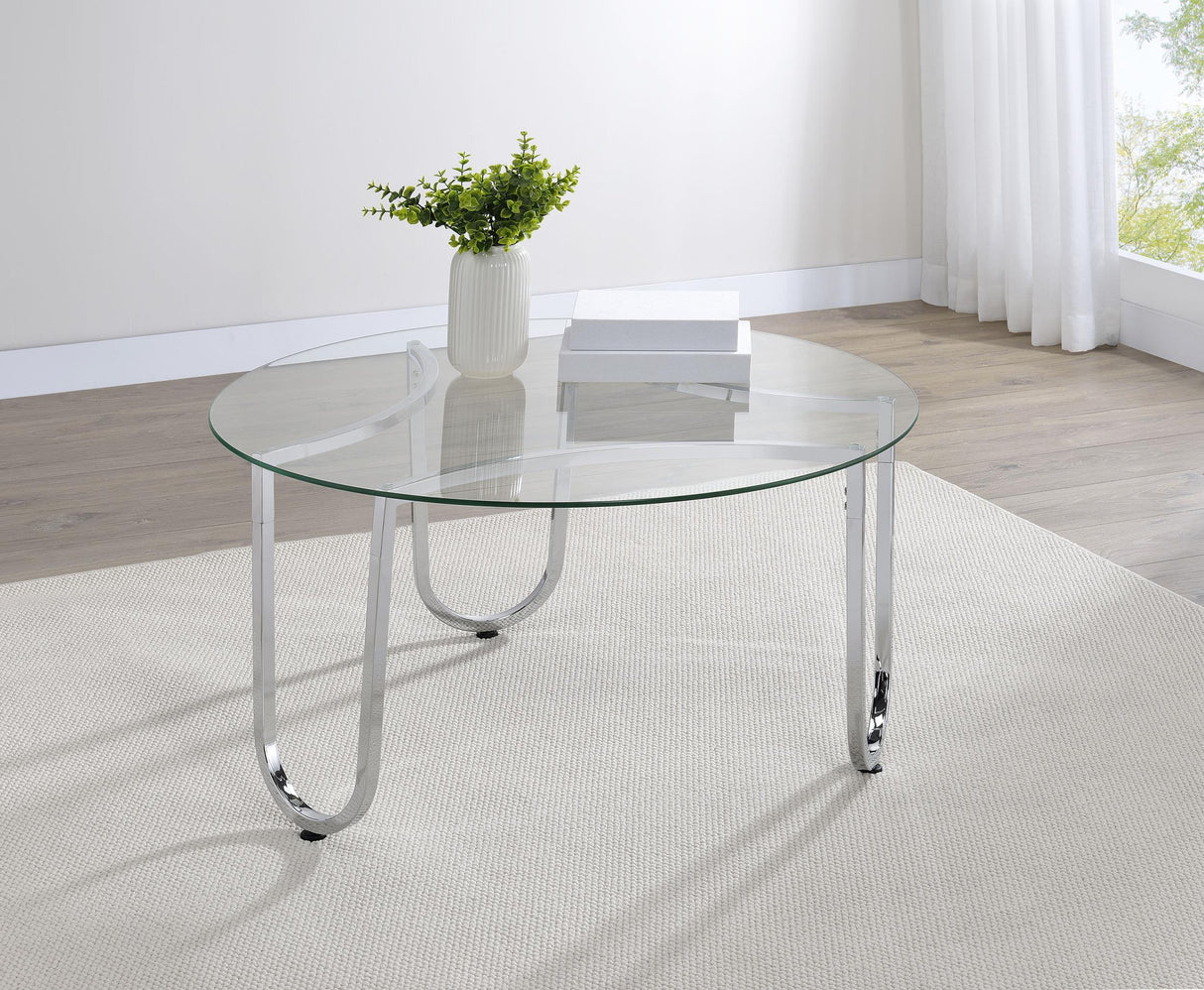 Beller Chrome Round Tempered Glass Top Cocktail Coffee Table from Coaster - Luna Furniture