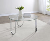 Beller Chrome Round Tempered Glass Top Cocktail Coffee Table from Coaster - Luna Furniture