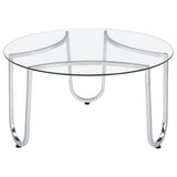 Beller Chrome Round Tempered Glass Top Cocktail Coffee Table from Coaster - Luna Furniture