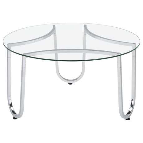 Beller Chrome Round Tempered Glass Top Cocktail Coffee Table from Coaster - Luna Furniture