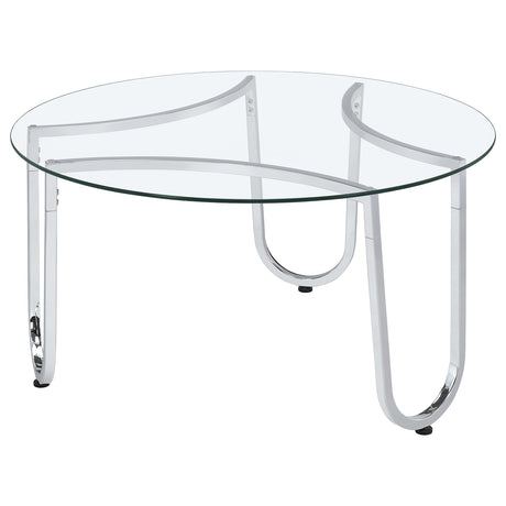 Beller Chrome Round Tempered Glass Top Cocktail Coffee Table from Coaster - Luna Furniture