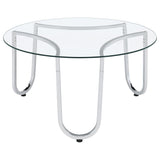 Beller Chrome Round Tempered Glass Top Cocktail Coffee Table from Coaster - Luna Furniture