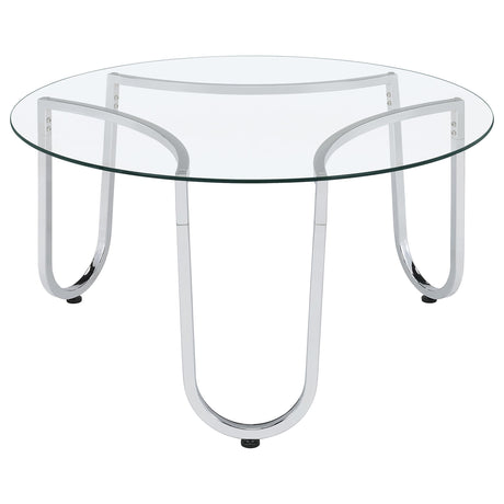 Beller Chrome Round Tempered Glass Top Cocktail Coffee Table from Coaster - Luna Furniture