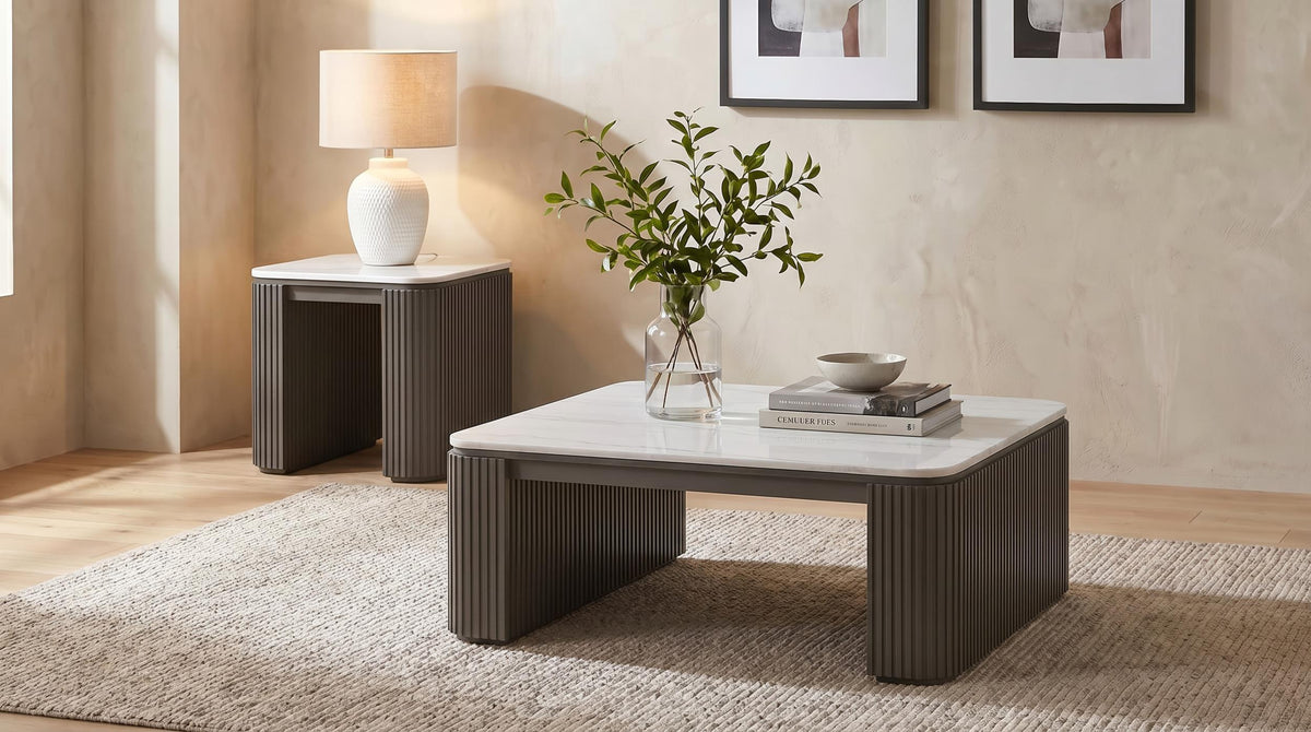 Lior Charcoal 2-Piece Square Marble Top Coffee and End Table Set from Coaster - Luna Furniture