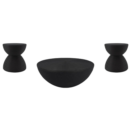 Macedo Black 3-Piece Transitional Round Rattan Coffee and End Table Set from Coaster - Luna Furniture
