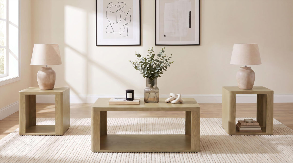 Alsina Greige 3-Piece Coffee and End Table Set