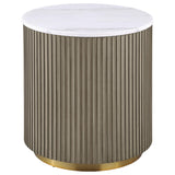 Jason Greige/White Marble Round Marble Top Side End Table from Coaster - Luna Furniture