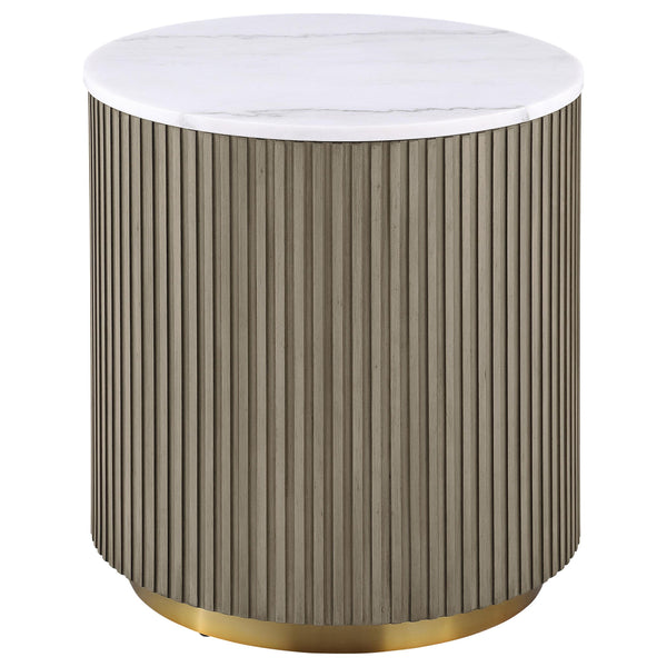 Jason Greige/White Marble Round Marble Top Side End Table