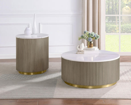 Jason Greige/White Marble Round Marble Top Side End Table from Coaster - Luna Furniture