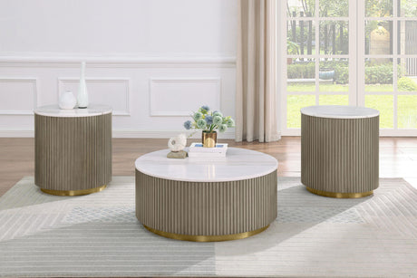 Jason Greige/White Marble Round Marble Top Side End Table from Coaster - Luna Furniture