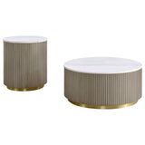Jason Greige/White 2-Piece Round Marble Coffee Table Set from Coaster - Luna Furniture