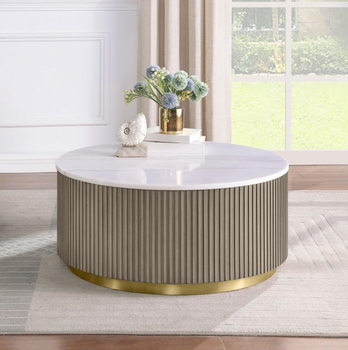 Jason Greige/White Marble Round Marble Top Coffee Table from Coaster - Luna Furniture