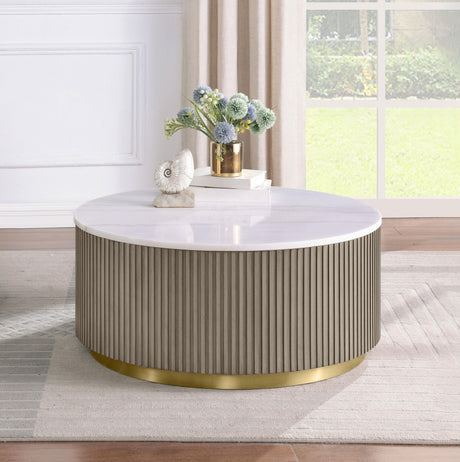 Jason Greige/White Marble Round Marble Top Coffee Table from Coaster - Luna Furniture