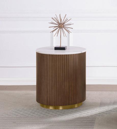 Jason White/Honey Brown Round Marble Top Side End Table from Coaster - Luna Furniture