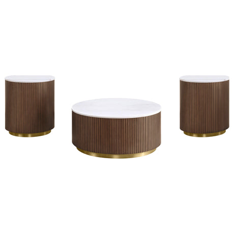 Jason Honey Brown 3-piece Round White Marble Coffee Table Set from Coaster - Luna Furniture