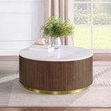 Jason White/Honey Brown Round Marble Top Coffee Table from Coaster - Luna Furniture
