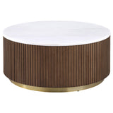 Jason White/Honey Brown Round Marble Top Coffee Table from Coaster - Luna Furniture