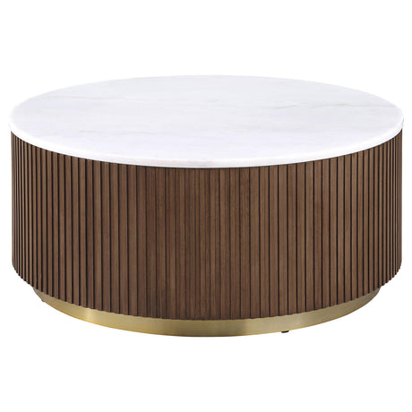 Jason White/Honey Brown Round Marble Top Coffee Table from Coaster - Luna Furniture