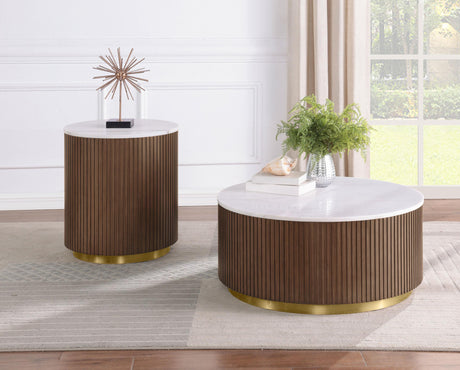 Jason White/Honey Brown Round Marble Top Coffee Table from Coaster - Luna Furniture