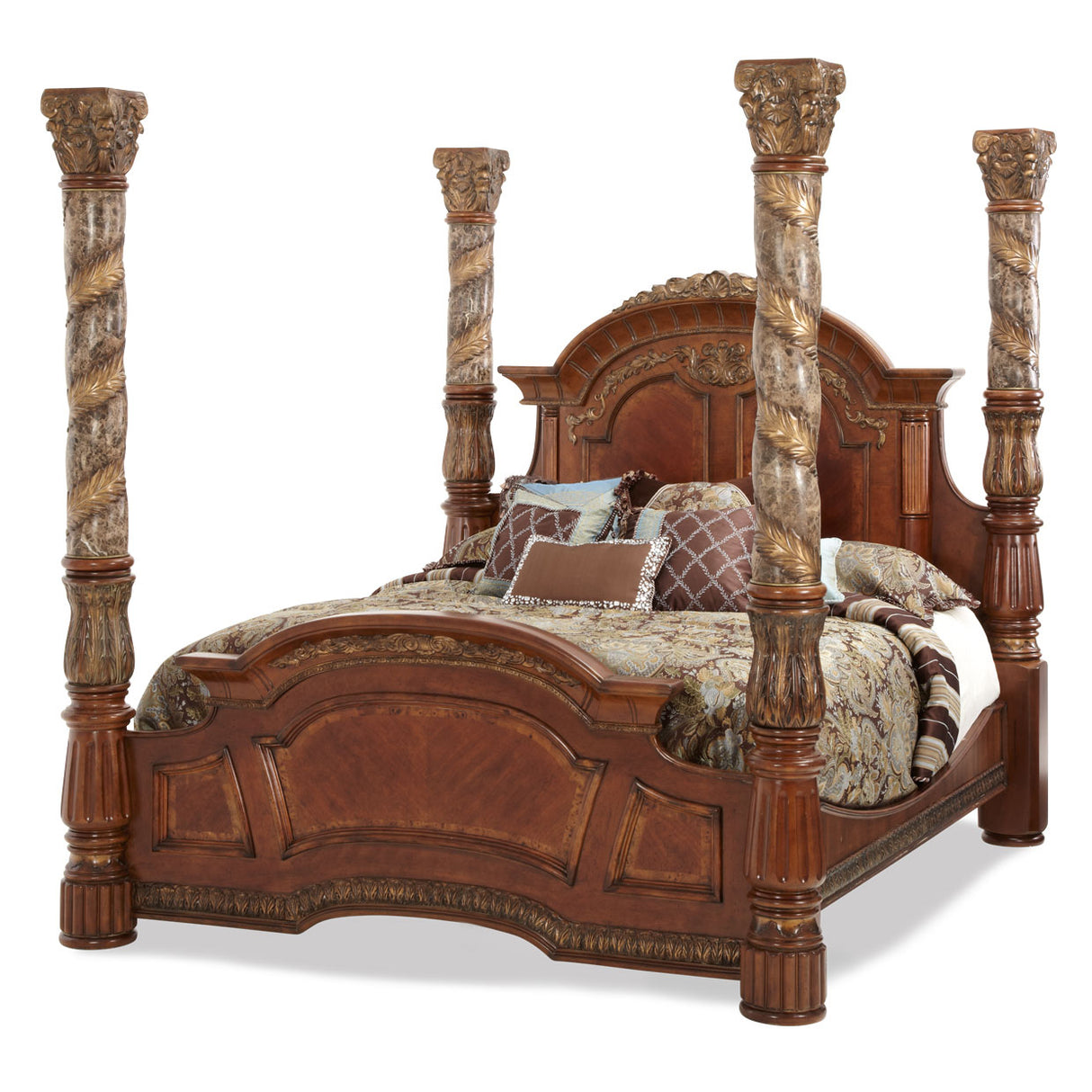 Villa Valencia Classic Chestnut Cal King Canopy Bed from Michael Amini - Luna Furniture