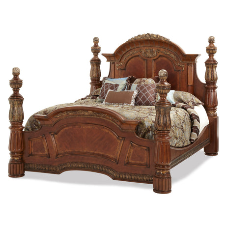 Villa Valencia Classic Chestnut Cal King Low Poster Bed from Michael Amini - Luna Furniture